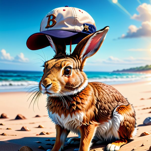 Illustration of a hare in a cap on the beach