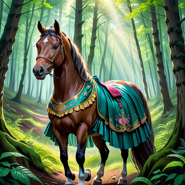 Drawing of a horse in a skirt in the forest