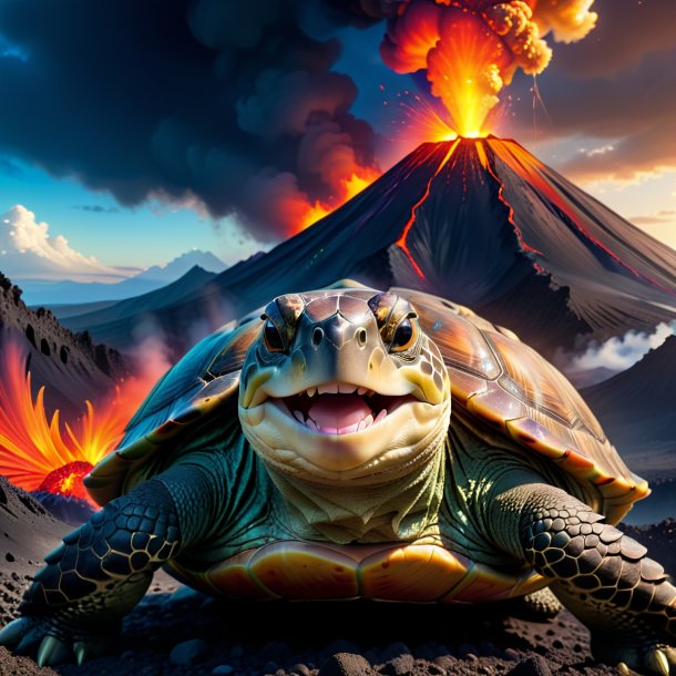 Pic d'une tortue souriante dans le volcan