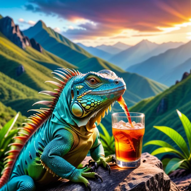 Photo of a drinking of a iguana in the mountains