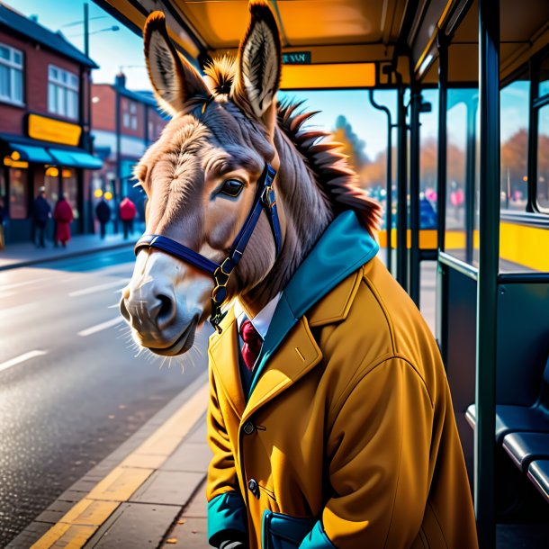 Pic d'âne en manteau sur l'arrêt de bus