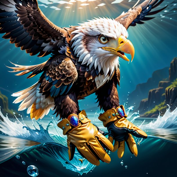 Illustration of a eagle in a gloves in the water