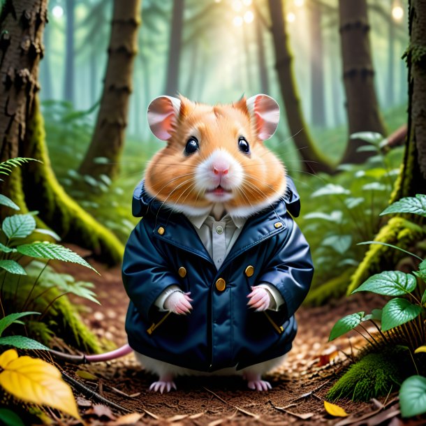 Image of a hamster in a coat in the forest