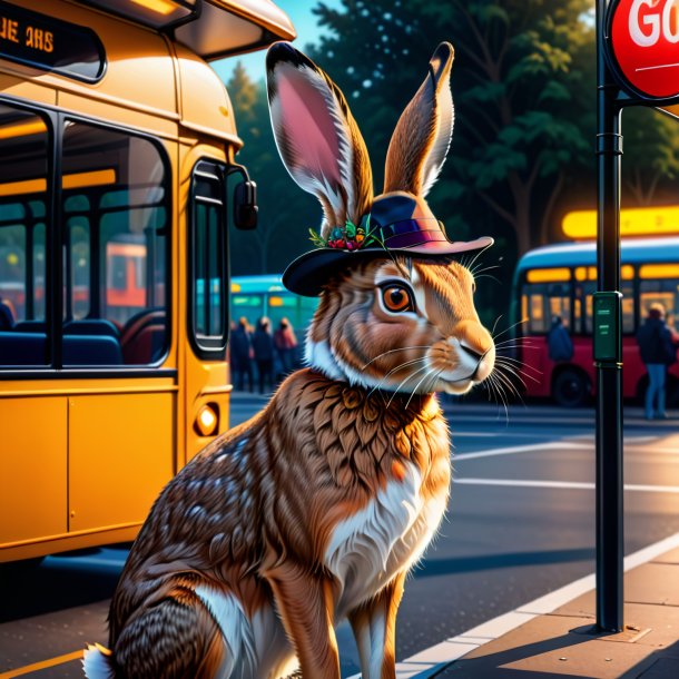 Drawing of a hare in a hat on the bus stop