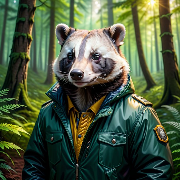 Drawing of a badger in a jacket in the forest