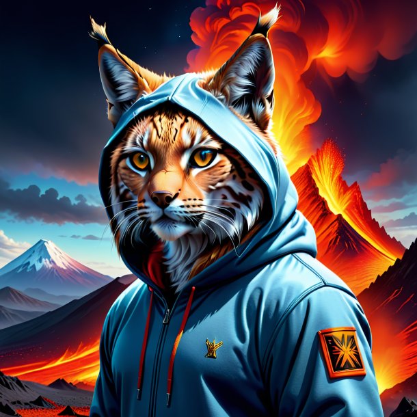 Illustration of a lynx in a hoodie in the volcano