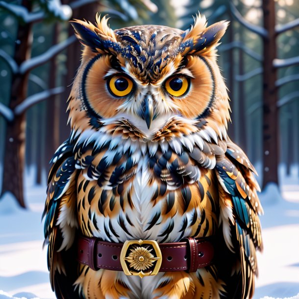 Pic of a owl in a belt in the snow