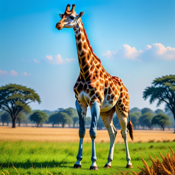 Pic of a giraffe in a jeans on the field