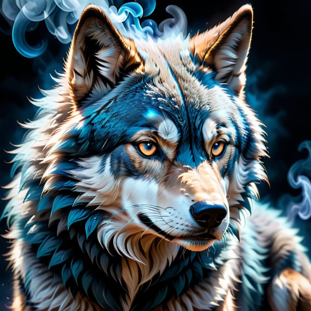 Image of a blue smoking wolf