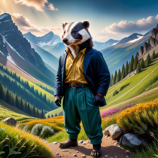 Photo of a badger in a trousers in the mountains