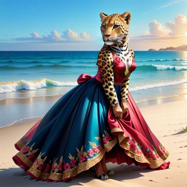 Drawing of a leopard in a dress on the beach