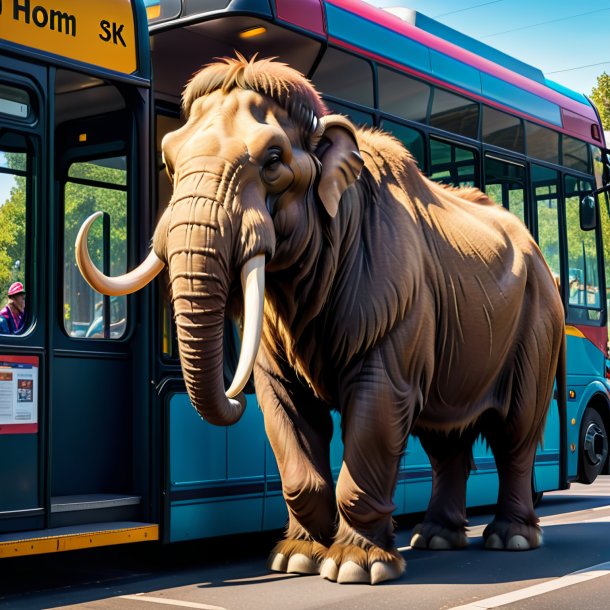 Image of a mammoth in a trousers on the bus stop