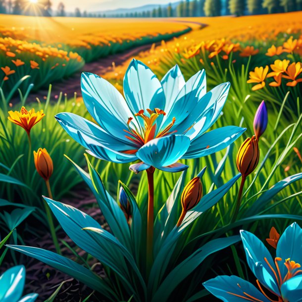 Illustration of a aquamarine meadow saffron