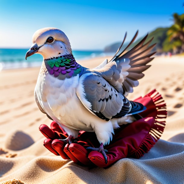 Pic d'une colombe dans un gants sur la plage