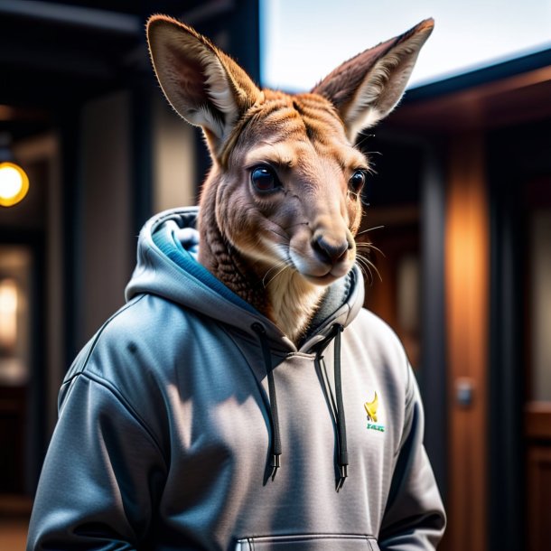 Pic of a kangaroo in a gray hoodie