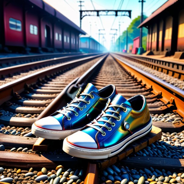 Picture of a sardines in a shoes on the railway tracks