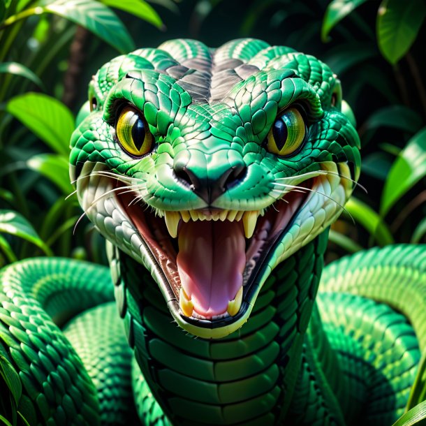 Foto de uma cobra sorridente verde