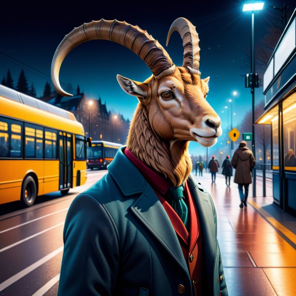 Illustration of a ibex in a coat on the bus stop