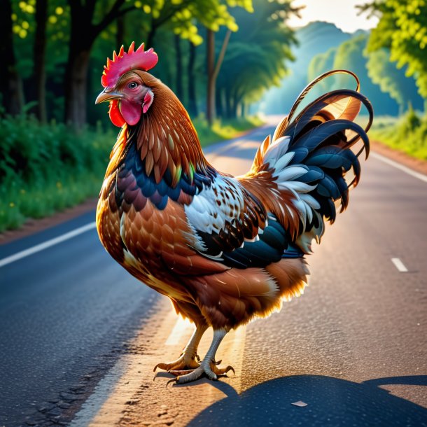 Pic of a dancing of a hen on the road