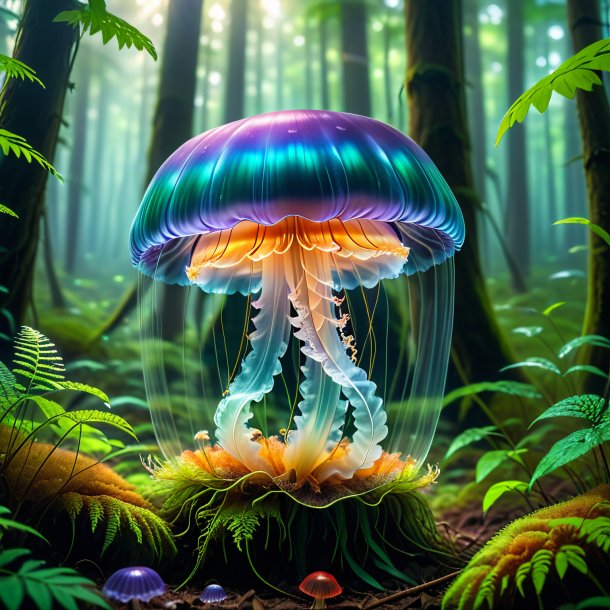 Picture of a jellyfish in a cap in the forest