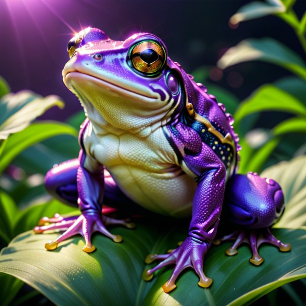 Photo of a frog in a purple jeans