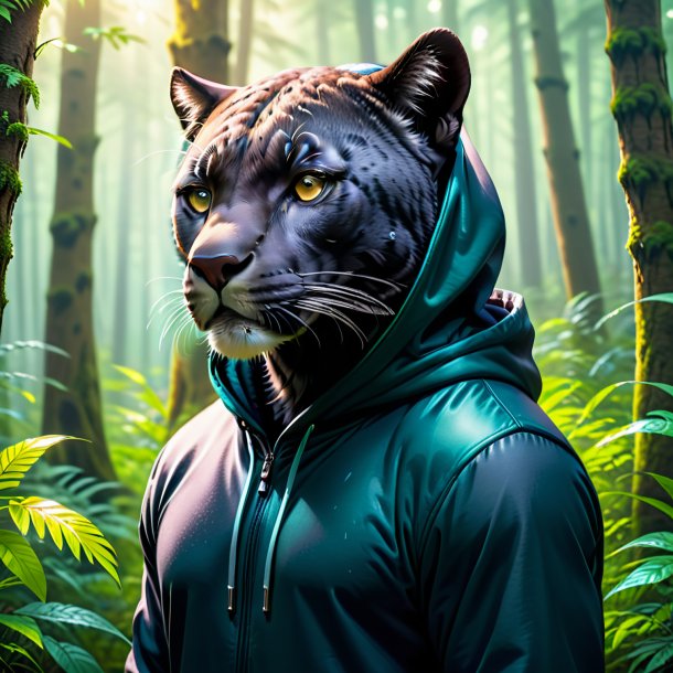 Picture of a panther in a hoodie in the forest