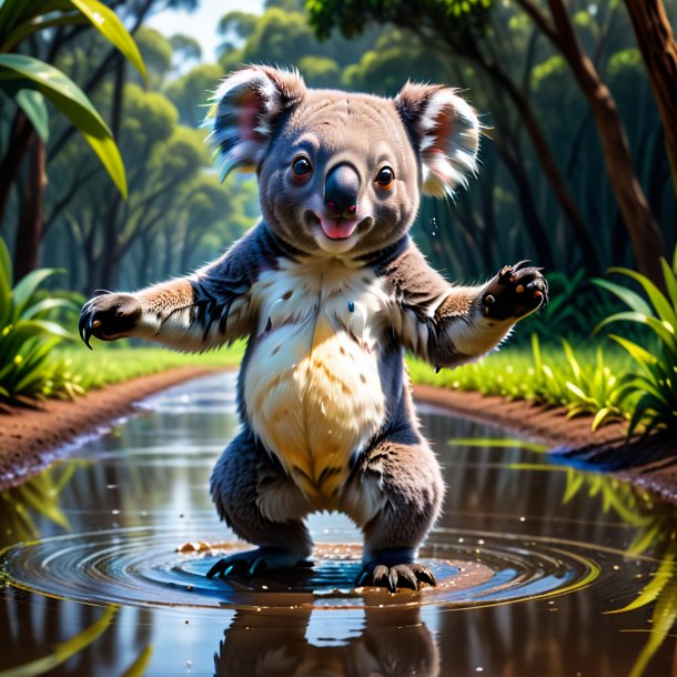 Picture of a dancing of a koala in the puddle