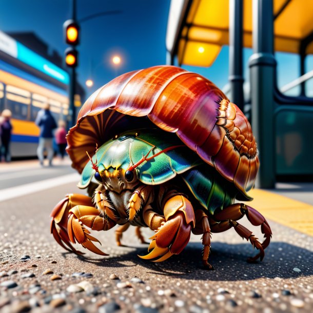 Photo of a dancing of a hermit crab on the bus stop