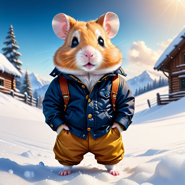 Illustration of a hamster in a trousers in the snow