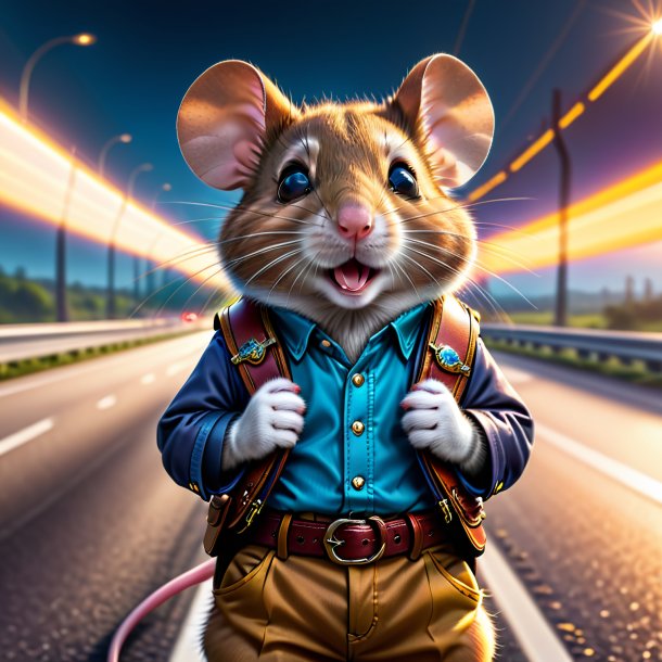 Image of a mouse in a belt on the highway