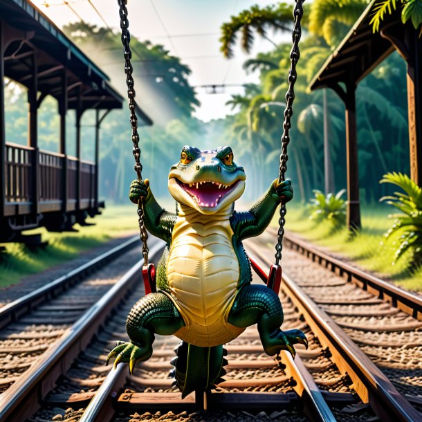 Imagem de um balanço em um balanço de um jacaré nos trilhos ferroviários