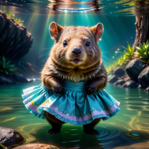 Retrato de um wombat em uma saia na água