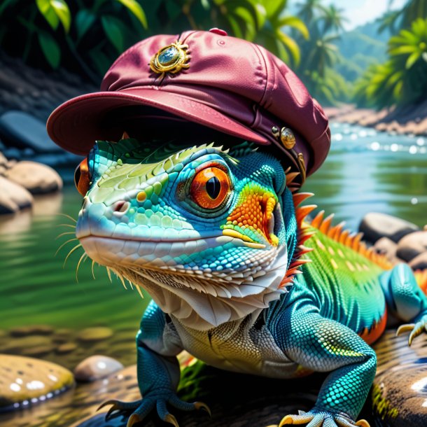 Picture of a lizard in a cap in the river