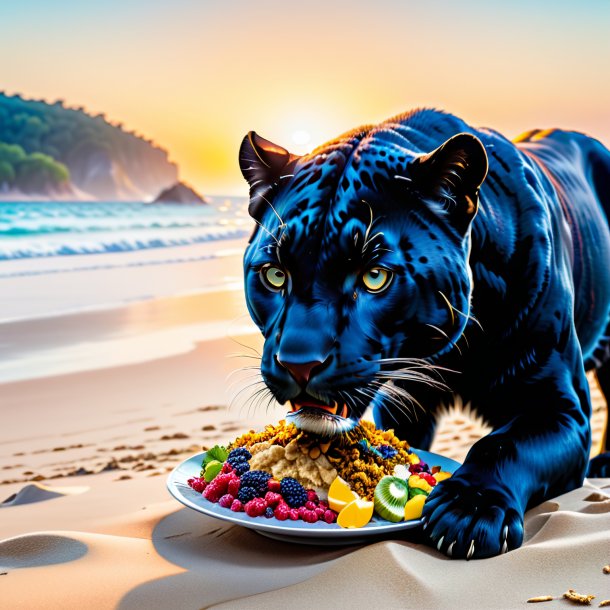 Image of a eating of a panther on the beach