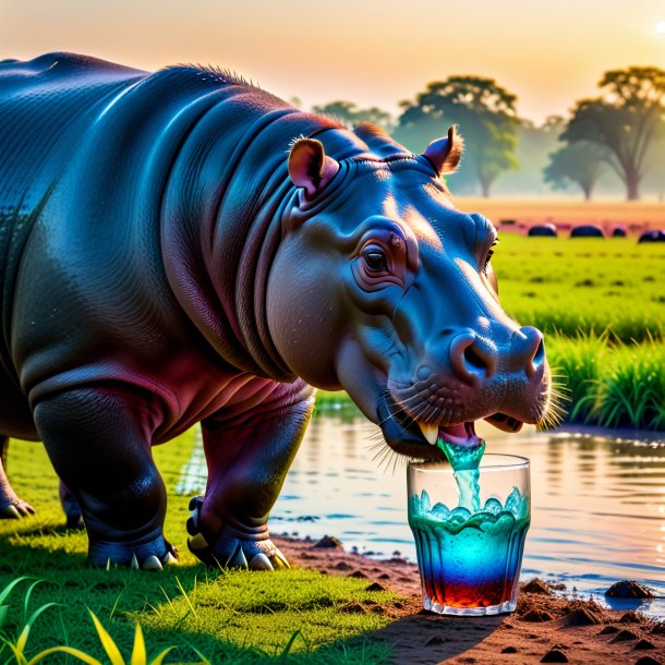 Photo of a drinking of a hippopotamus on the field