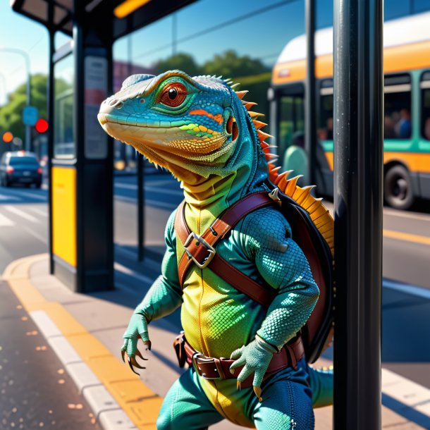 Drawing of a lizard in a belt on the bus stop