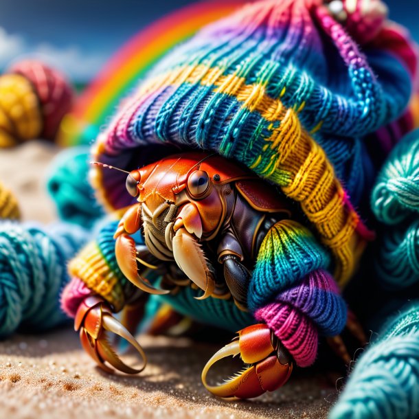 Image of a hermit crab in a sweater on the rainbow