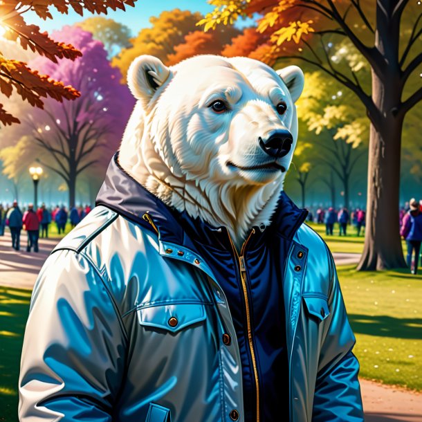 Illustration of a polar bear in a jacket in the park