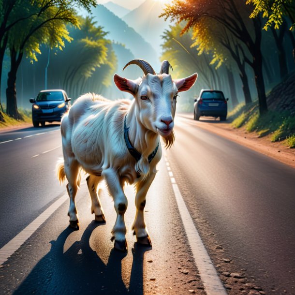 Photo of a crying of a goat on the road