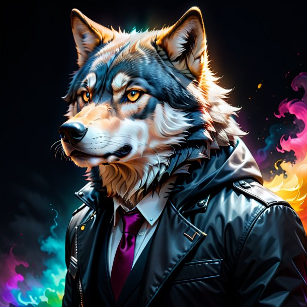 Image of a wolf in a black jacket