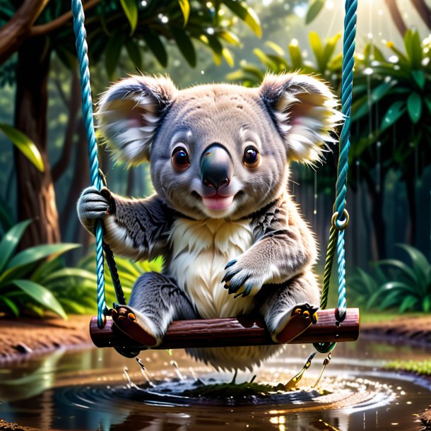 Image of a swinging on a swing of a koala in the puddle