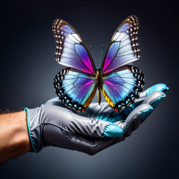 Image of a butterfly in a gray gloves
