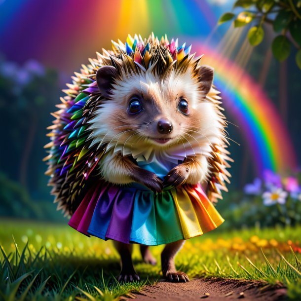 Image of a hedgehog in a skirt on the rainbow