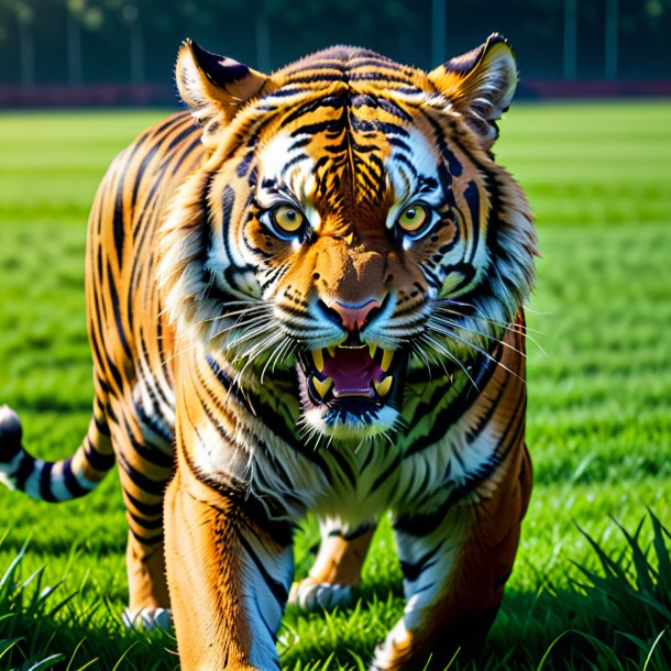 Foto de uma ameaça de um tigre no campo