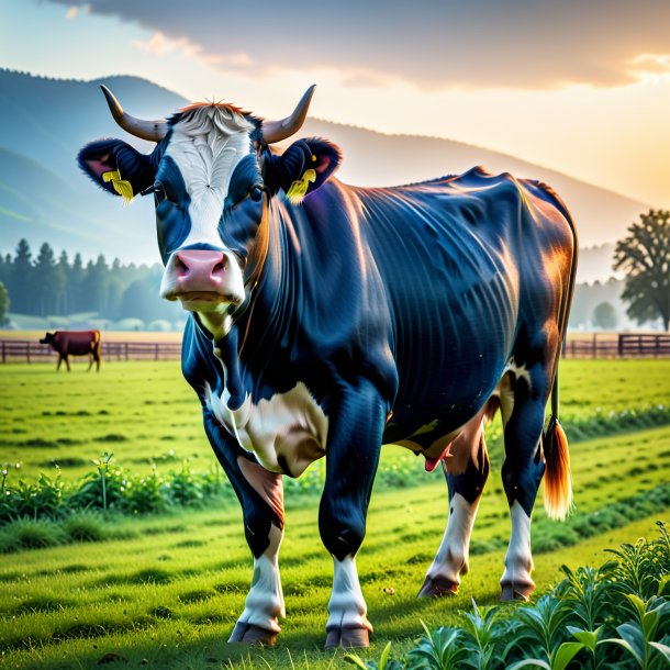 Image d'une vache dans un jean sur le terrain