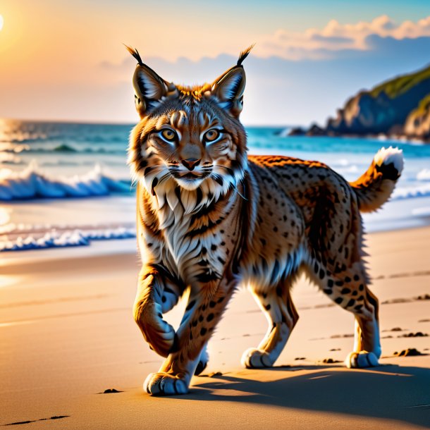 Photo of a dancing of a lynx on the beach