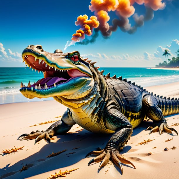 Picture of a smoking of a alligator on the beach