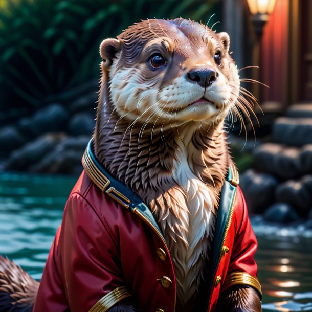 Picture of a otter in a red jacket