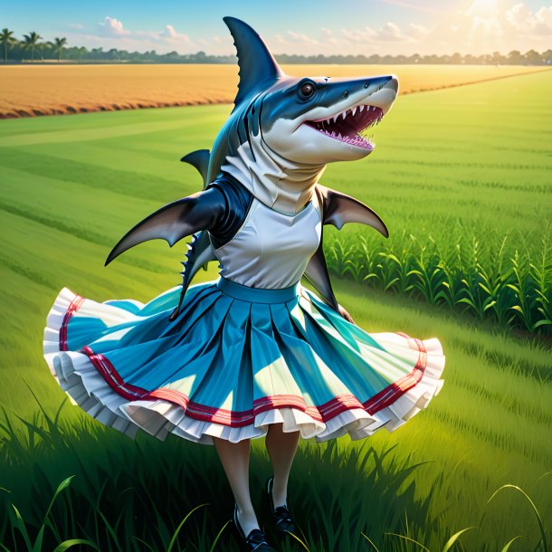 Drawing of a hammerhead shark in a skirt on the field