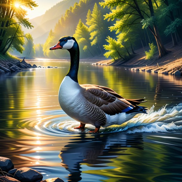 Illustration of a goose in a jeans in the river